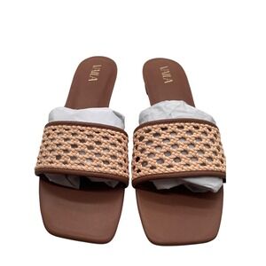 Vaila Daniella Brown Woven Square Toe Low Block Heel Slide Sandals Womens 13 NEW